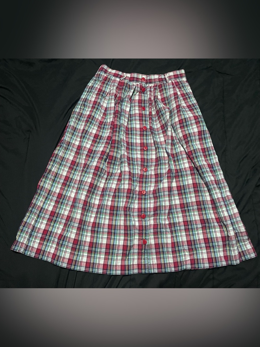 Red Plaid Cotton Maxi Skirt